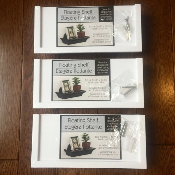 3 Small White Shelves Floating Mini Plastic Decor Holds 5 lbs Each 9x4” - Picture 1 of 12